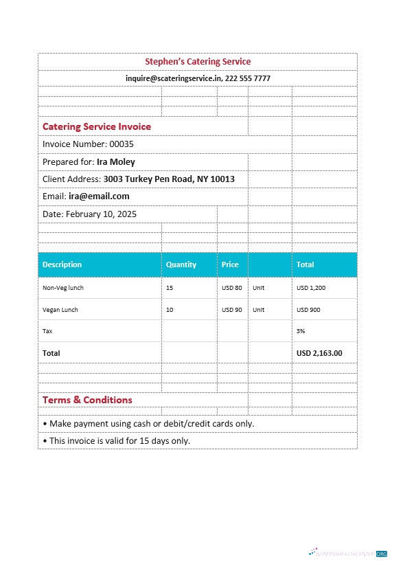 Download Editable Catering Service Invoice Template Photoshop template